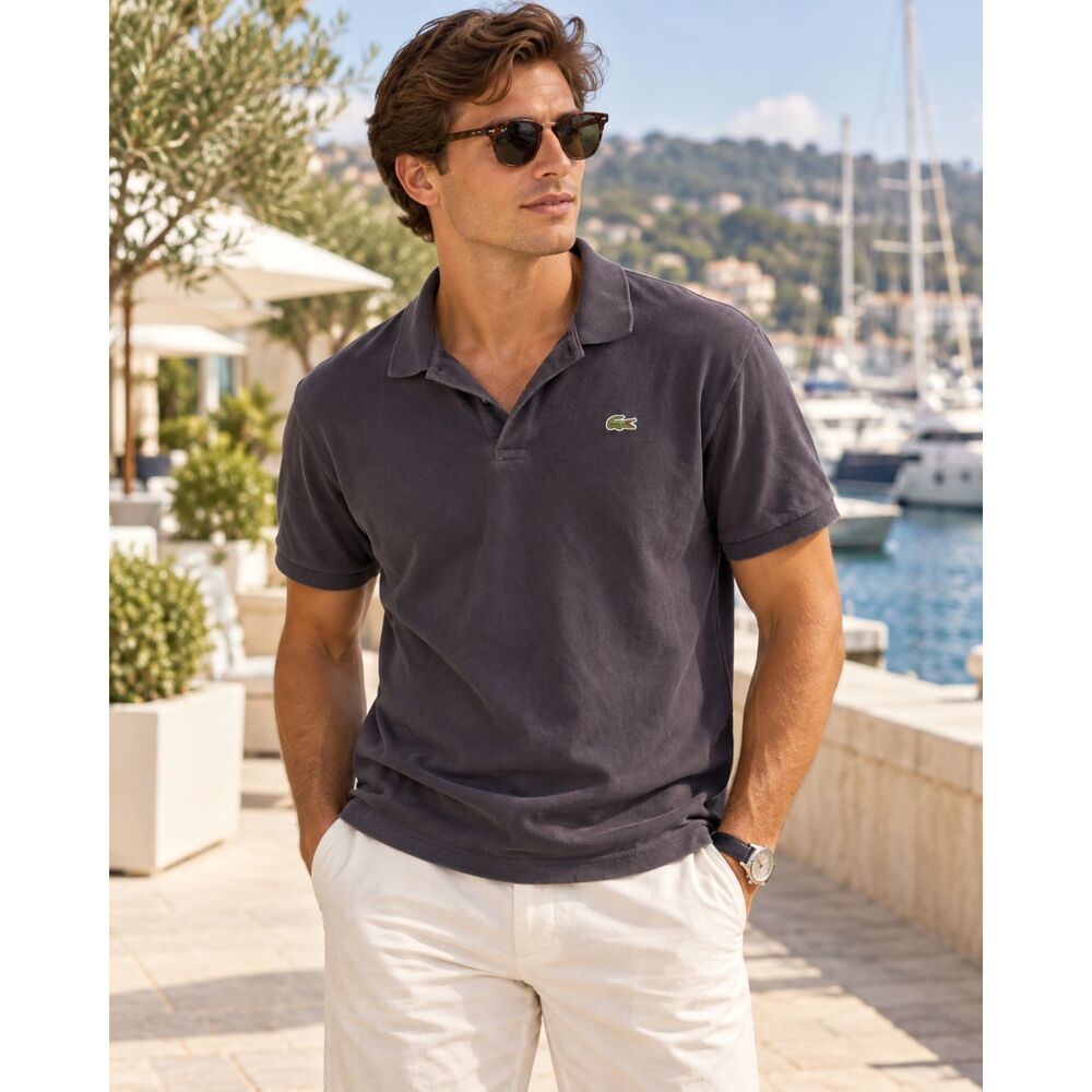 Lacoste L!VE Men’s Cotton Polo Shirt Size 8 Fits XL Purple Gray Relaxed Fit
